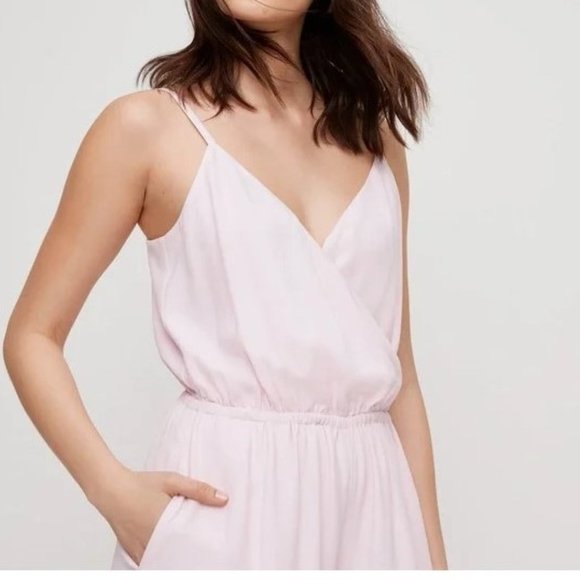 Aritzia Wilfred Melodie Jumpsuit V-Neck Wide Leg Blush Pink - Picture 3 of 16